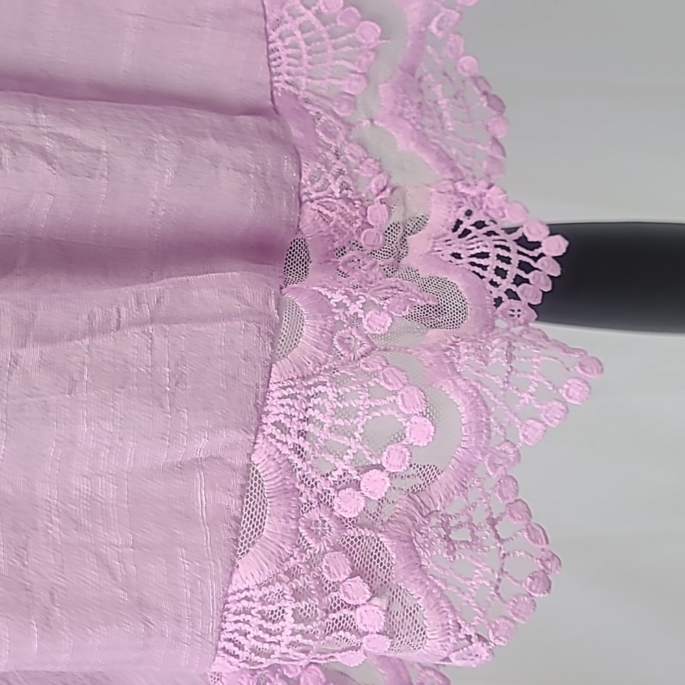 NY Collection women plus size 2X tunic 3/4 tied sleeve pink crochet lace trim - Picture 3 of 6